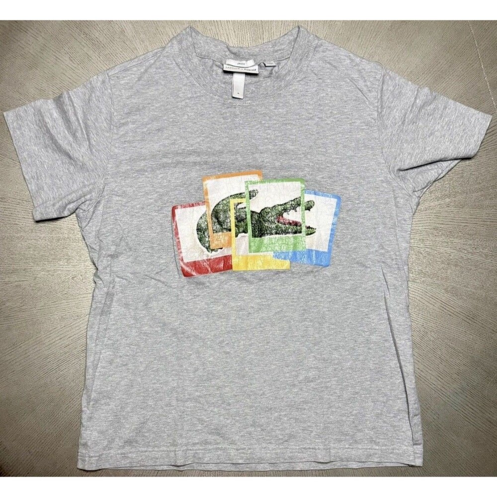 Lacoste x Polaroid Mens M Graphic T-Shirt Gray Film Frame Crocodile Unisex Tee⁠